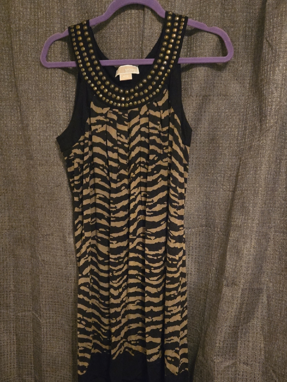 Michael Kors Black and Tan Stud-Embellished Midi Dress